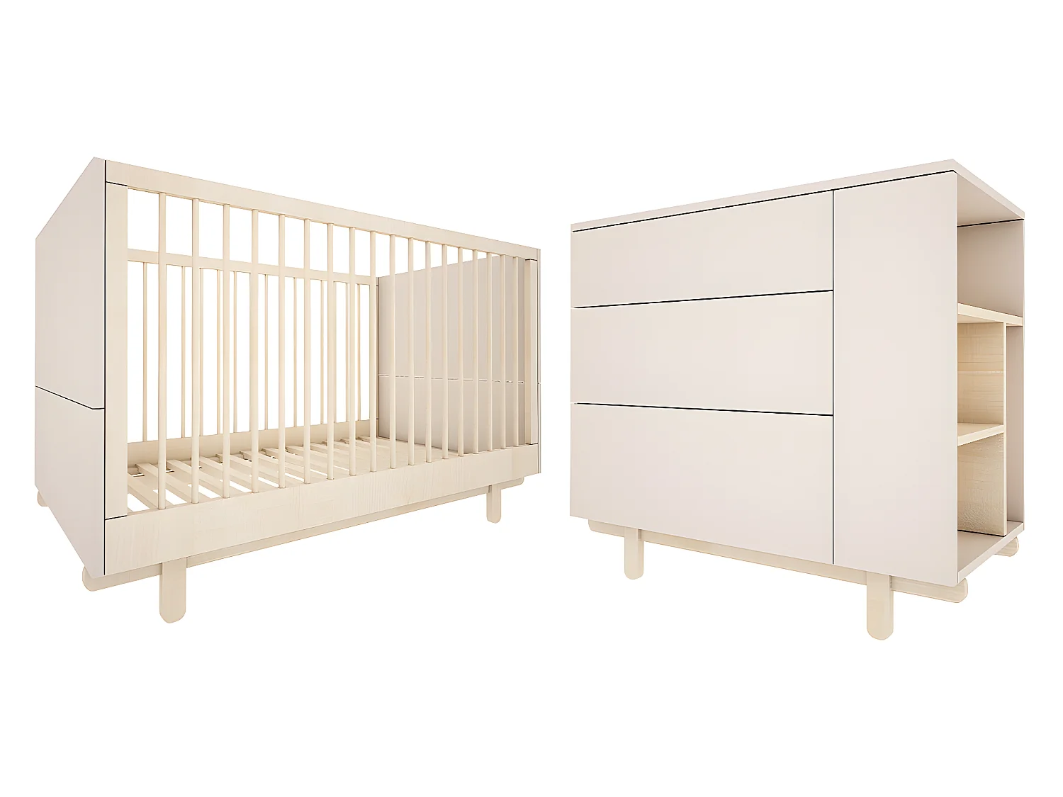 Lit évolutif 70x140 et commode 3 tiroirs Romy - Cachemire