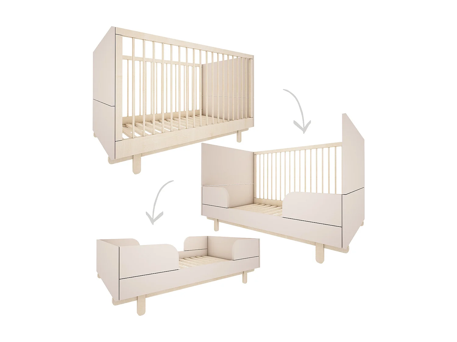 Lit évolutif 70x140 et commode 3 tiroirs Romy - Cachemire