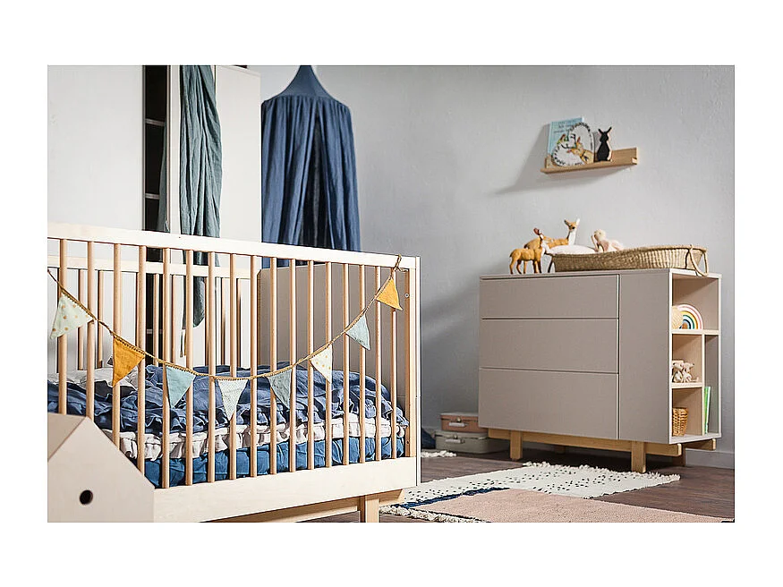 Lit évolutif 70x140 et commode 3 tiroirs Romy - Cachemire