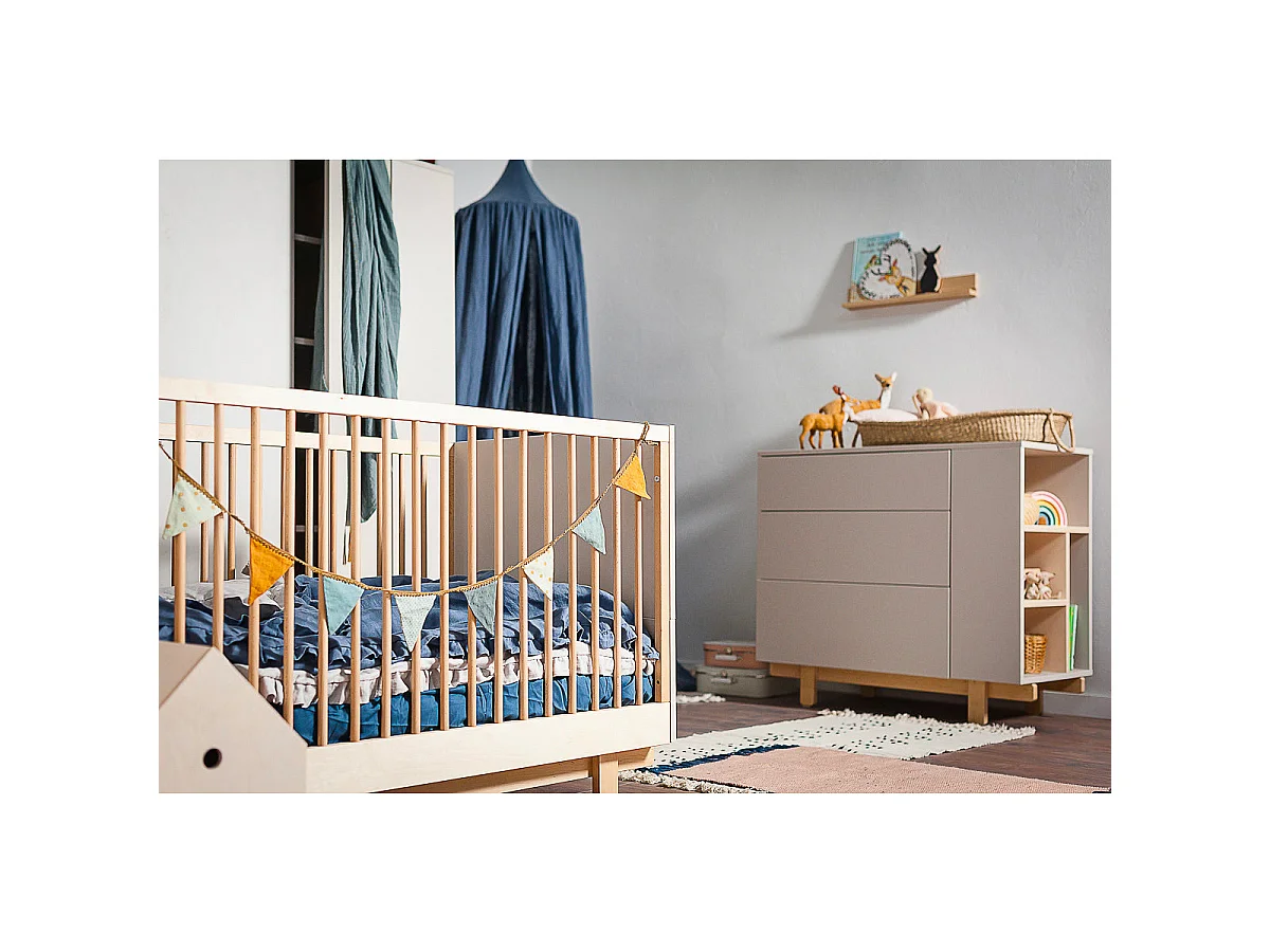 Lit évolutif 70x140 et commode 3 tiroirs Romy - Cachemire