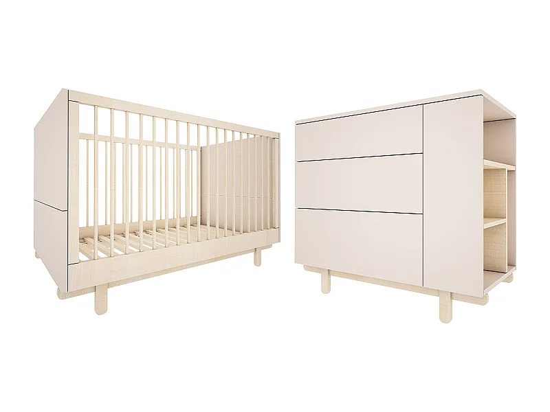 Lit évolutif 70x140 et commode 3 tiroirs Romy - Cachemire