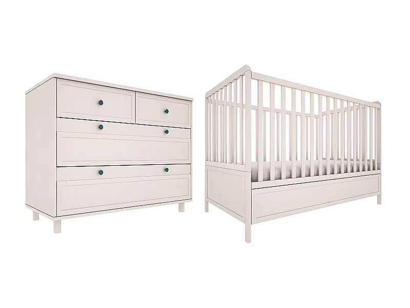 Lit évolutif 70x140 et commode 4 tiroirs Gabriel - Cachemire