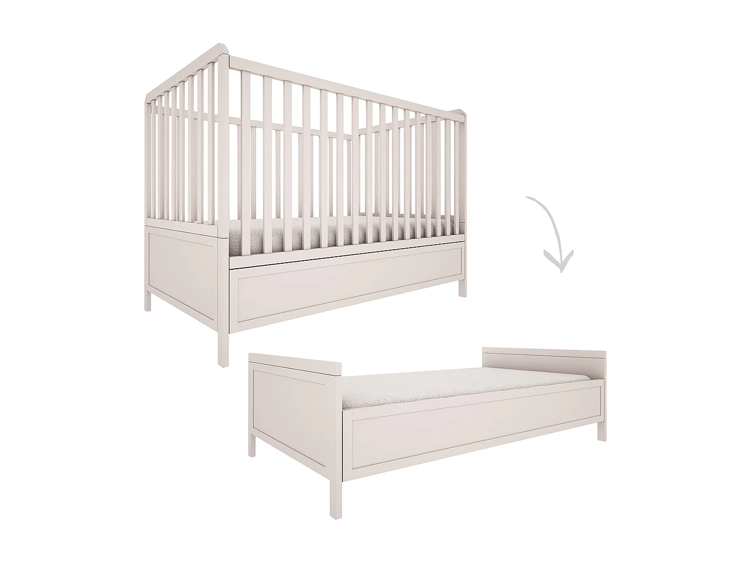 Lit évolutif 70x140 et commode 4 tiroirs Gabriel - Cachemire