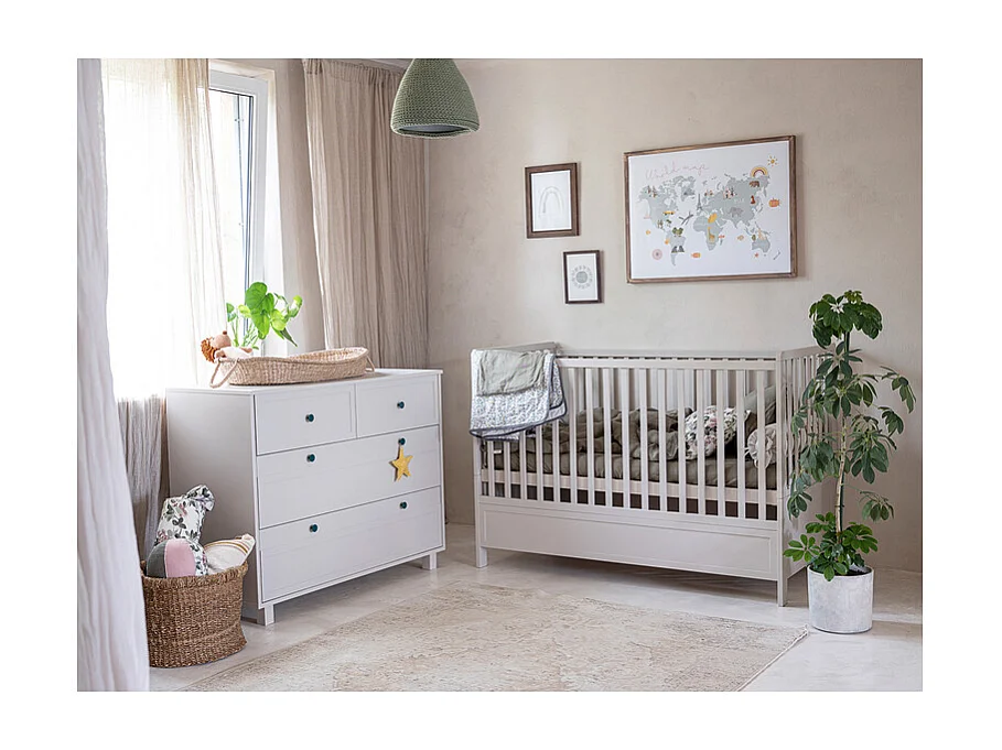 Lit évolutif 70x140 et commode 4 tiroirs Gabriel - Cachemire