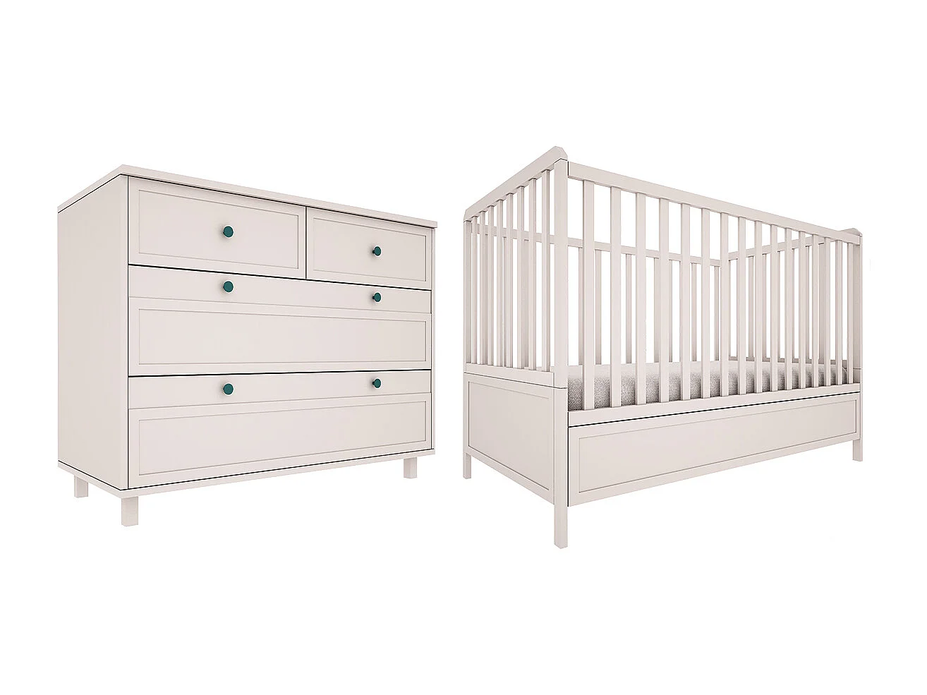 Lit évolutif 70x140 et commode 4 tiroirs Gabriel - Cachemire
