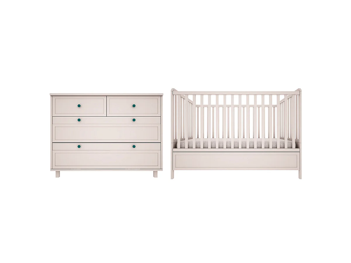 Lit évolutif 70x140 et commode 4 tiroirs Gabriel - Cachemire