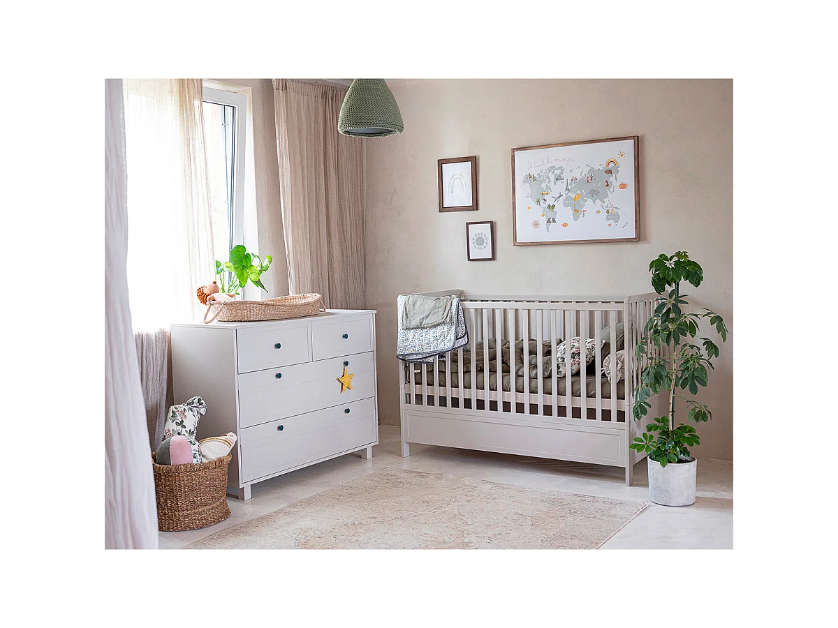 Lit évolutif 70x140 et commode 4 tiroirs Gabriel - Cachemire