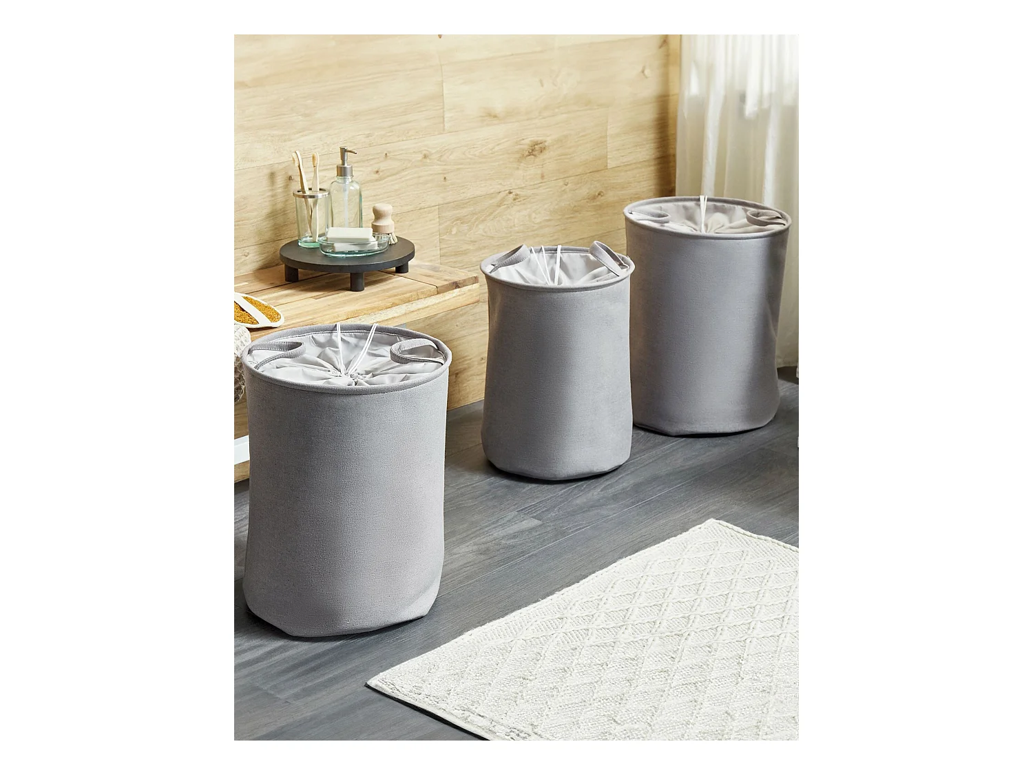 Conjunto de 3 cestos em tecido de poliéster cinzento ARCHA