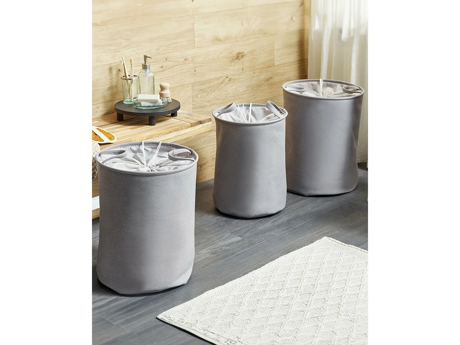 Lot de 3 paniers ARCHA Coton Gris
