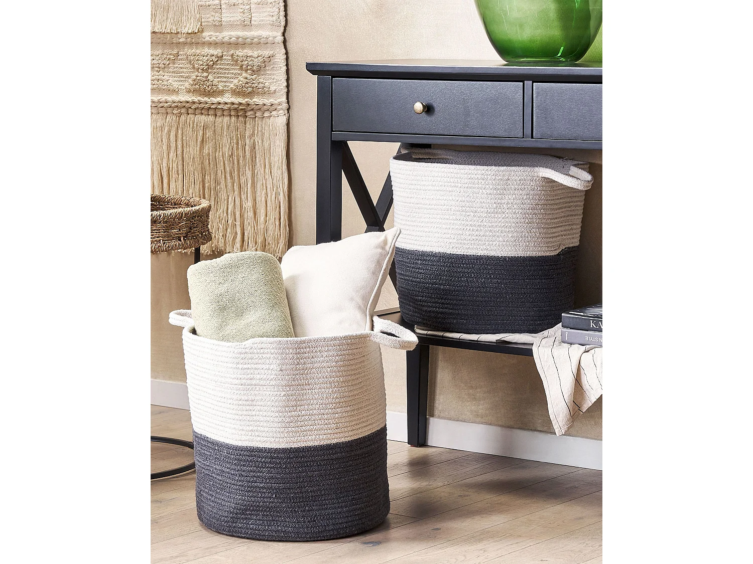 Lot de 2 paniers PAZHA Coton Noir