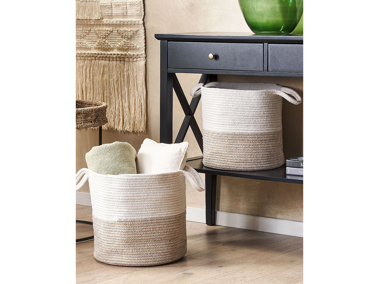 Set of 2 Baskets PAZHA Cotton Beige