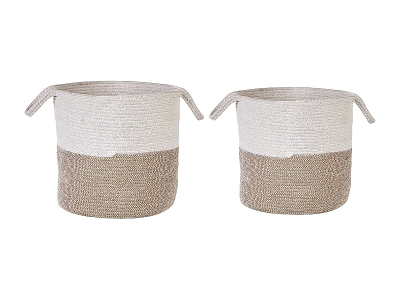 Set aus 2 beige und weißen gewebten Baumwollkörben Pazha