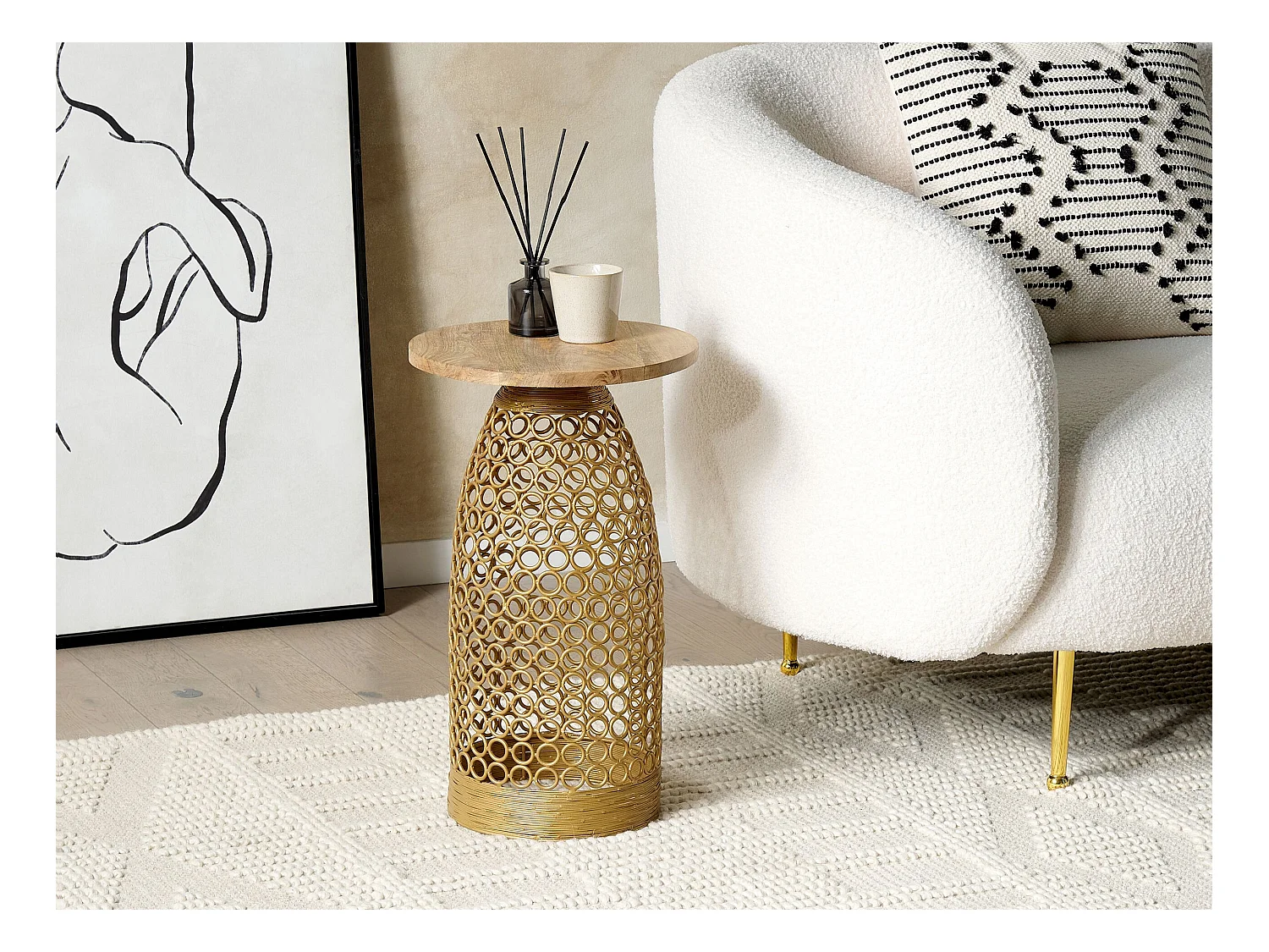 Beistelltisch Mango Holz rund ø 30 cm heller Holzfarbton / gold Modern Waihi