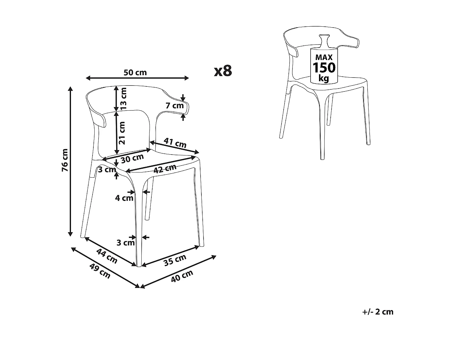 Conjunto de 8 cadeiras de jantar GUBBIO Preto