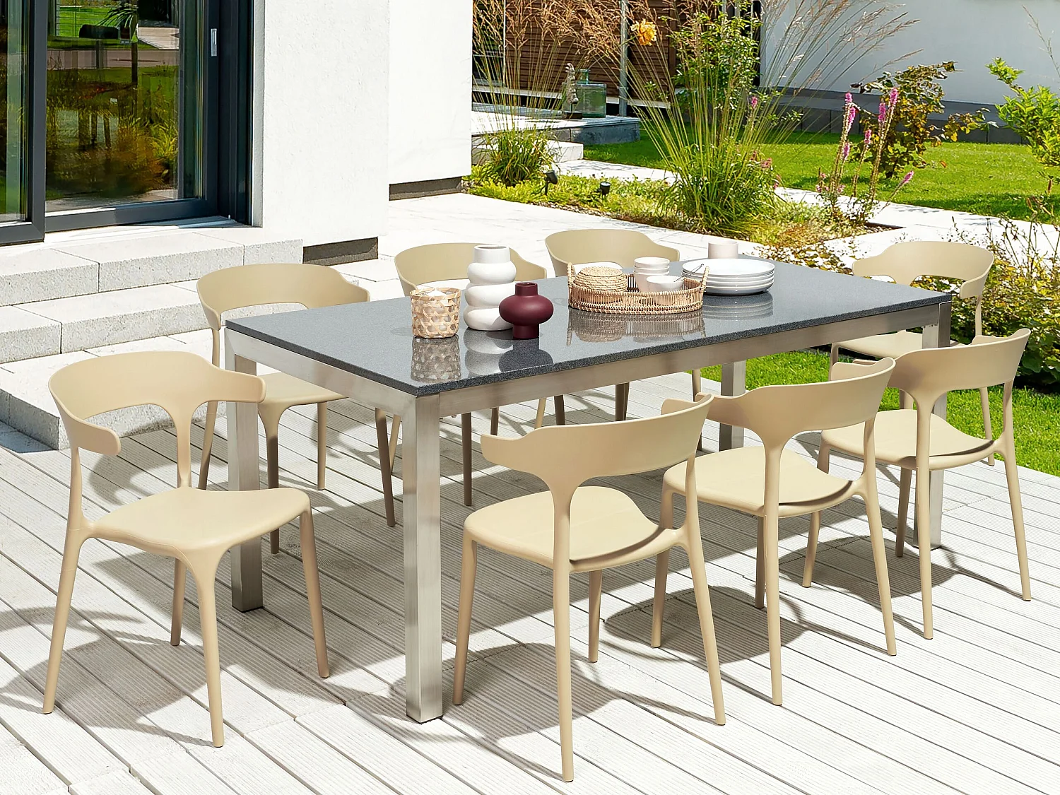 Set van 8 eetkamerstoelen GUBBIO Zandbeige