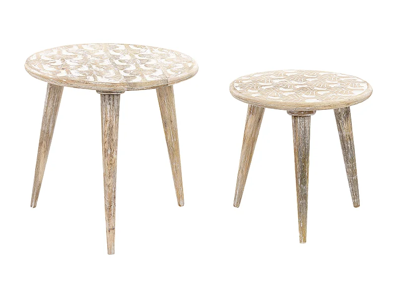 Conjunto de 2 mesas auxiliares HURSI Madera de mango Marrón/Blanco