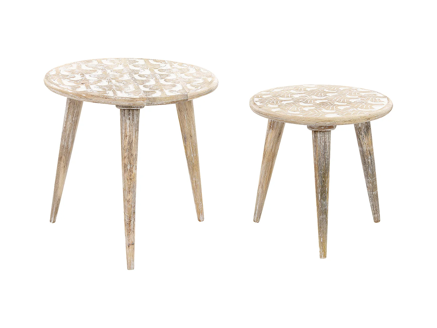 Lot de 2 tables d'appoint HURSI Bois de manguier Marron/blanc