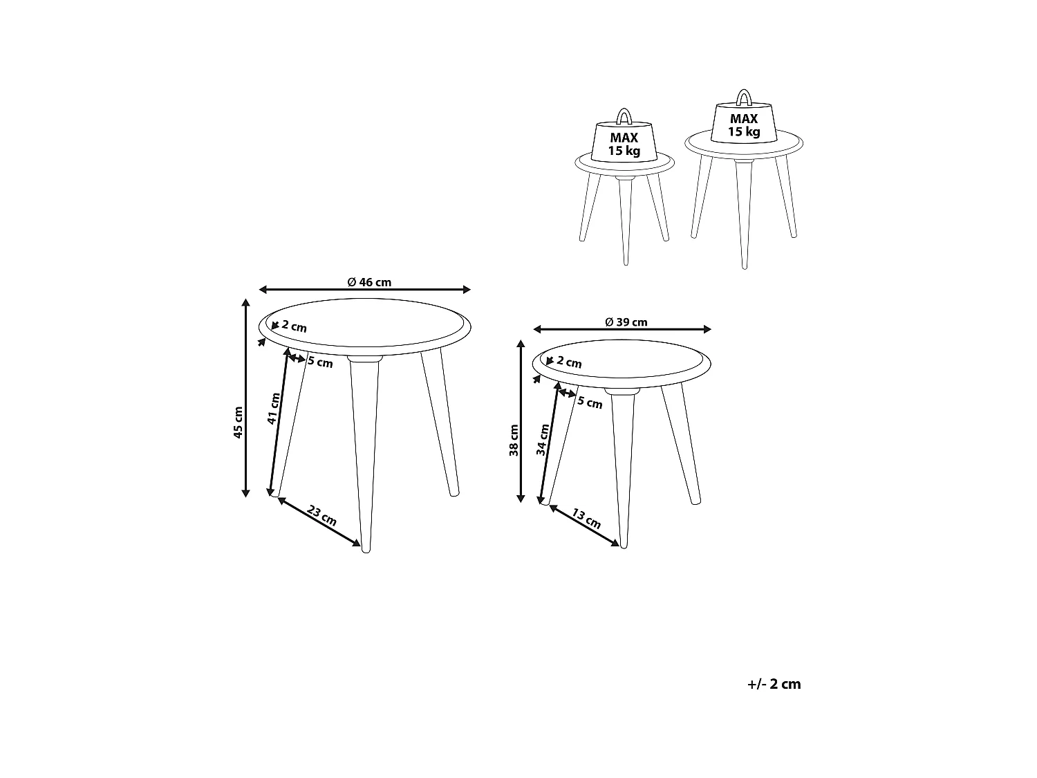 Lot de 2 tables d'appoint HURSI Bois de manguier Marron/blanc