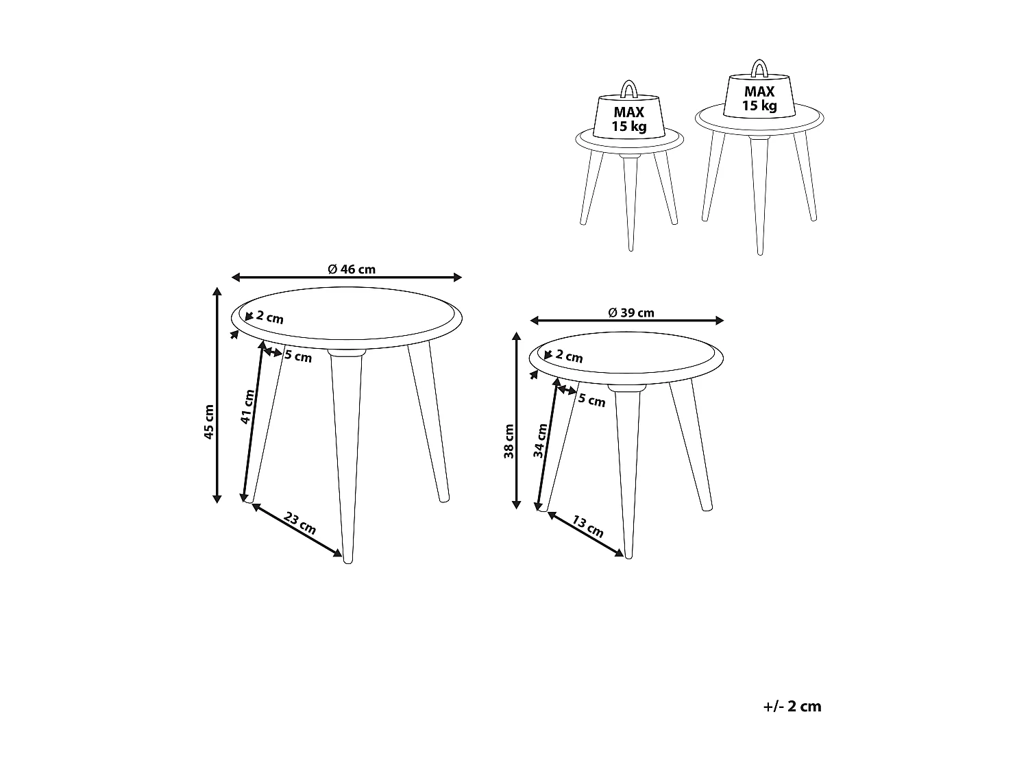 Lot de 2 tables d'appoint HURSI Bois de manguier Marron/blanc