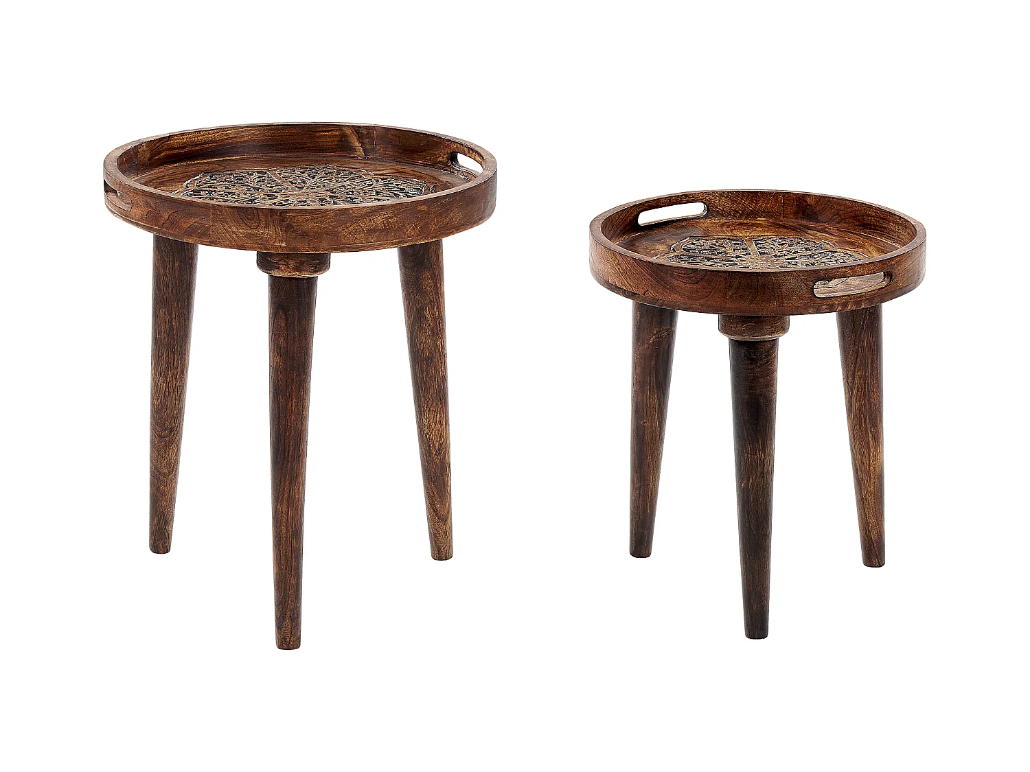 Lot de 2 tables d'appoint ASTAI Bois de manguier Marron foncé