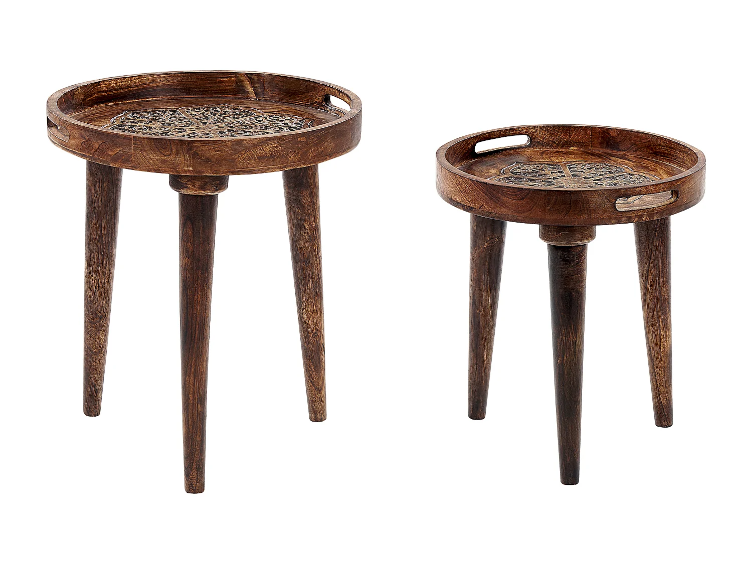 Lot de 2 tables d'appoint ASTAI Bois de manguier Marron foncé