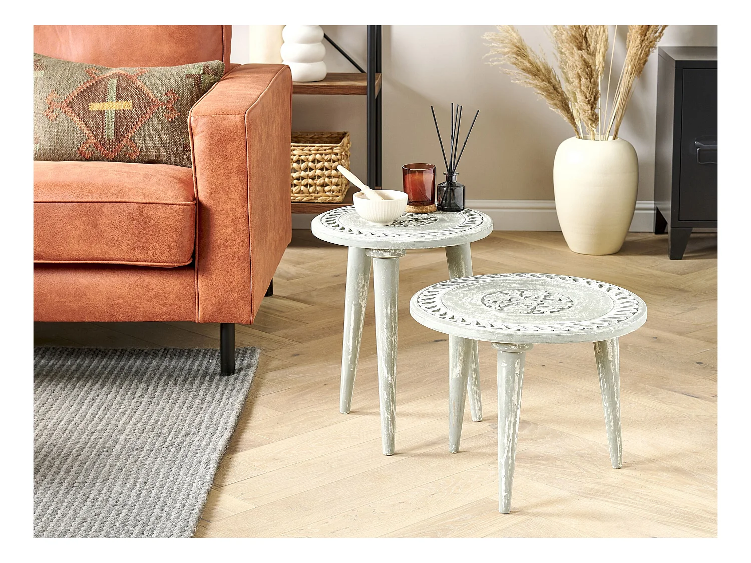 Lot de 2 tables d'appoint EKAMBA Bois de manguier Vert clair