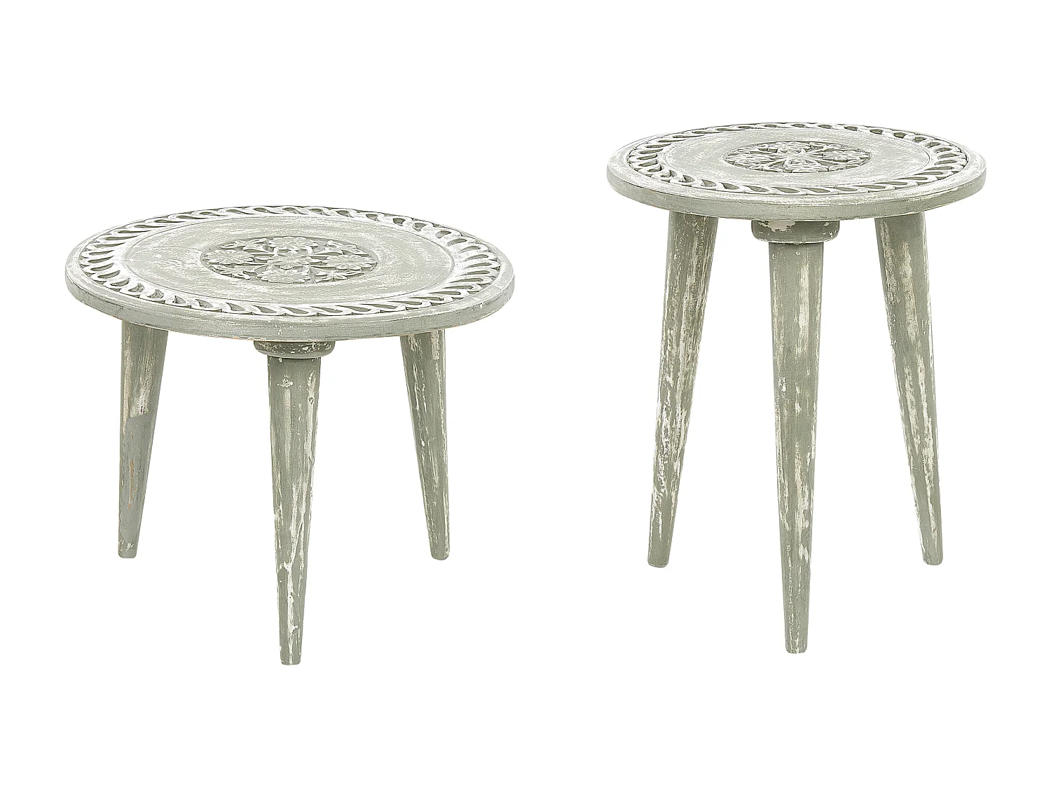 Lot de 2 tables d'appoint EKAMBA Bois de manguier Vert clair