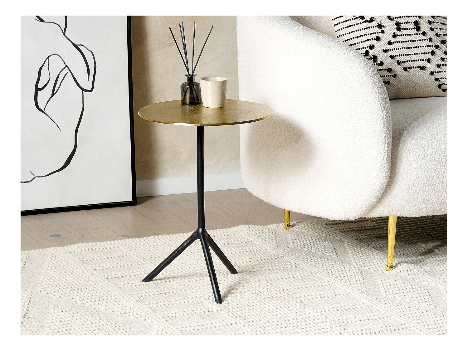 Beistelltisch Metall gold Antik-Optik mit schwarzen Beinen ø36 cm Modern Puhoi