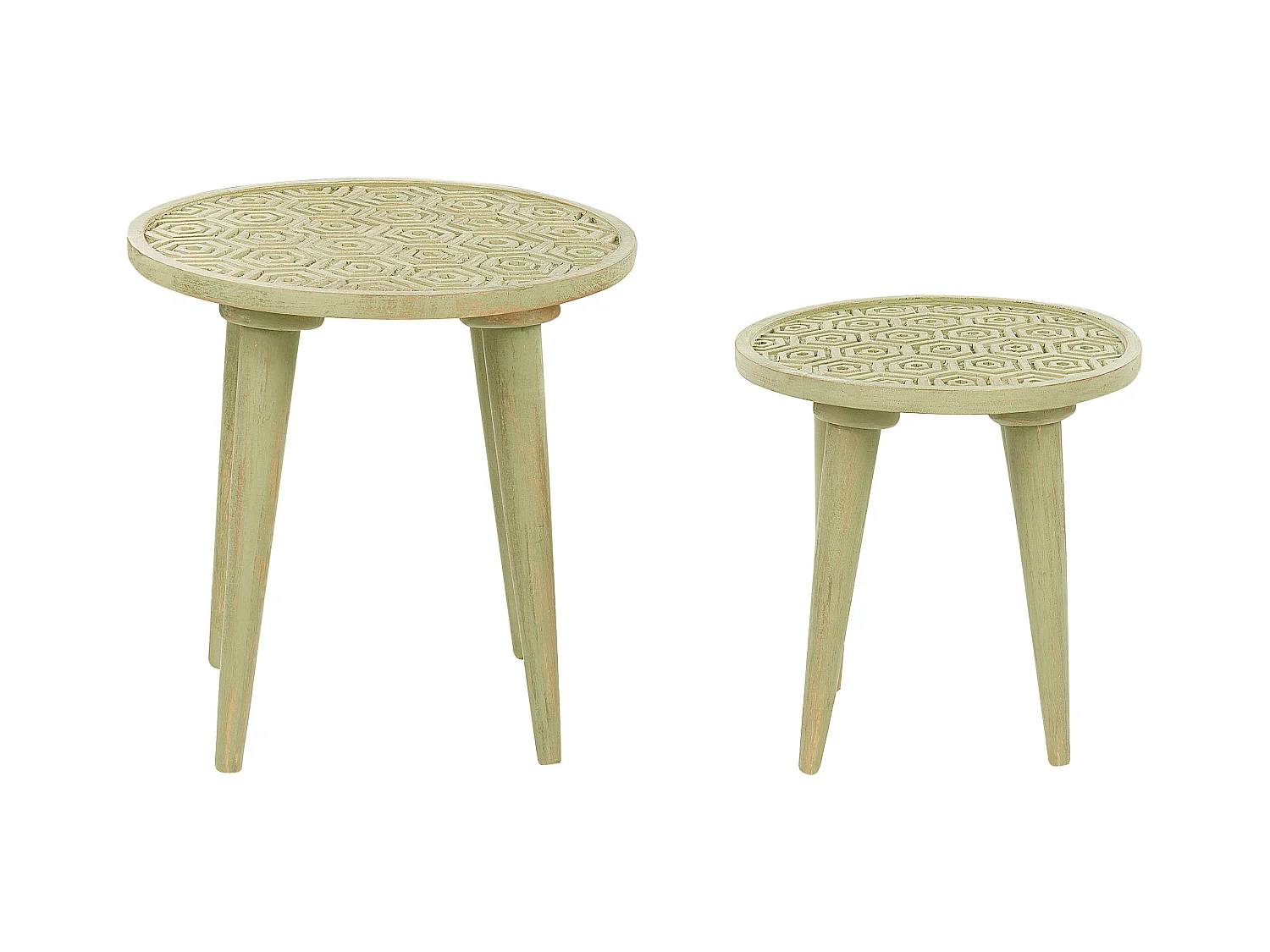 Beistelltische 2er Set aus Mangholz grün / hellgrün mit Muster rustikal Maharo