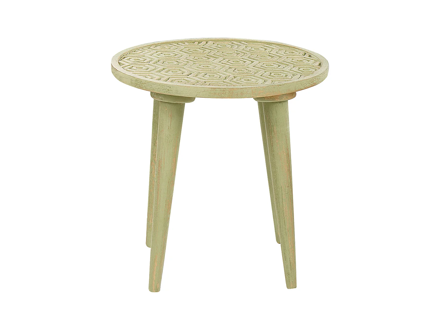 Beistelltische 2er Set aus Mangholz grün / hellgrün mit Muster rustikal Maharo