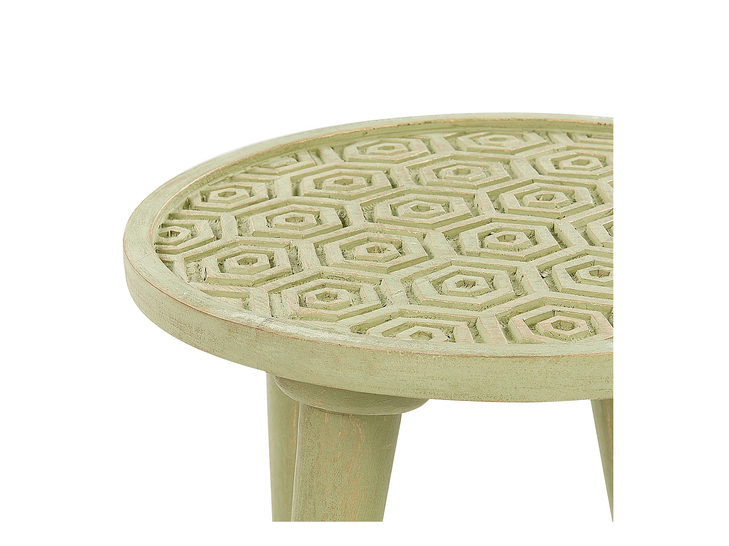 Beistelltische 2er Set aus Mangholz grün / hellgrün mit Muster rustikal Maharo