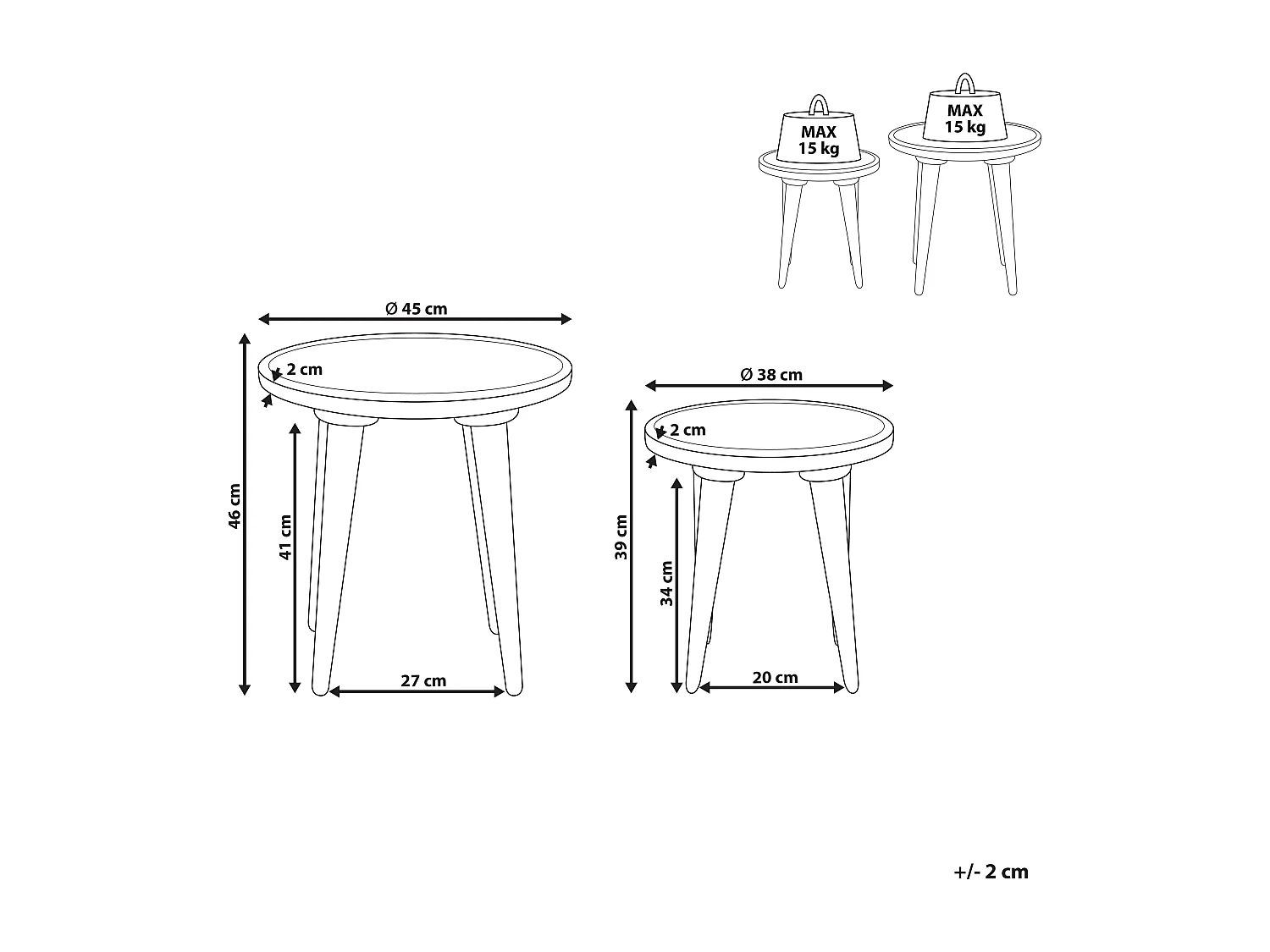 Beistelltische 2er Set aus Mangholz grün / hellgrün mit Muster rustikal Maharo