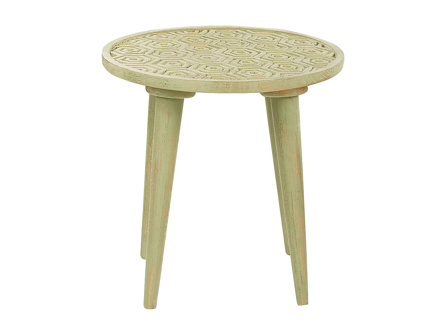 Beistelltische 2er Set aus Mangholz grün / hellgrün mit Muster rustikal Maharo