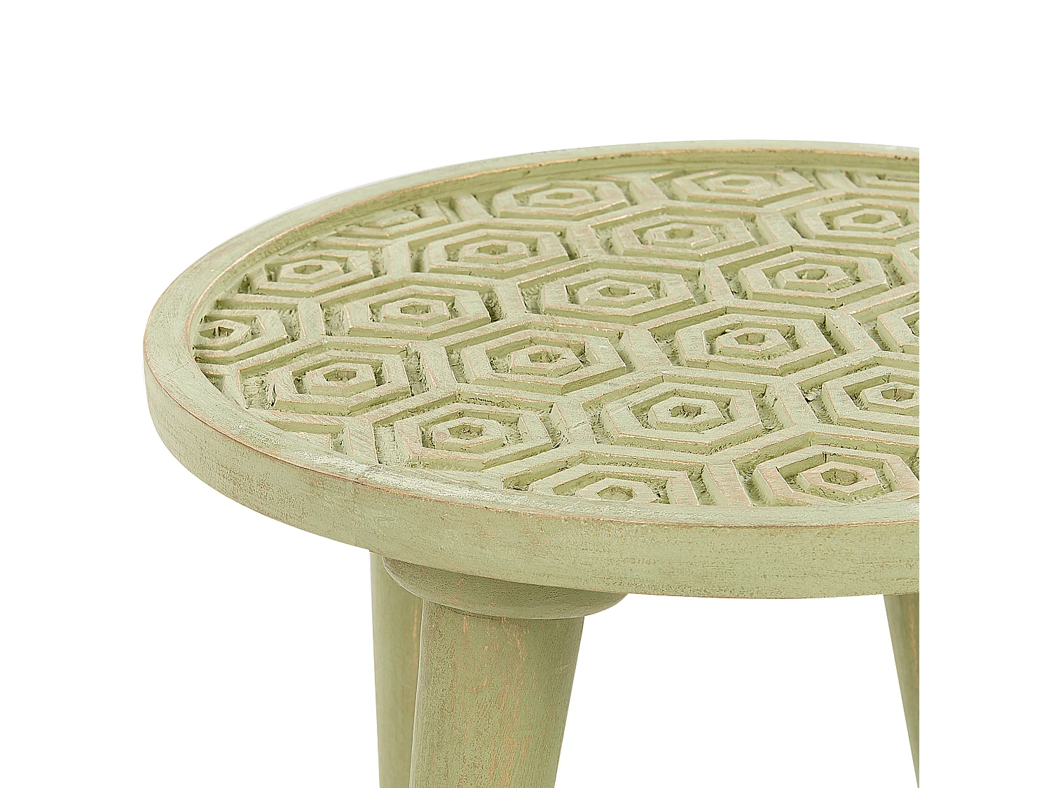 Beistelltische 2er Set aus Mangholz grün / hellgrün mit Muster rustikal Maharo