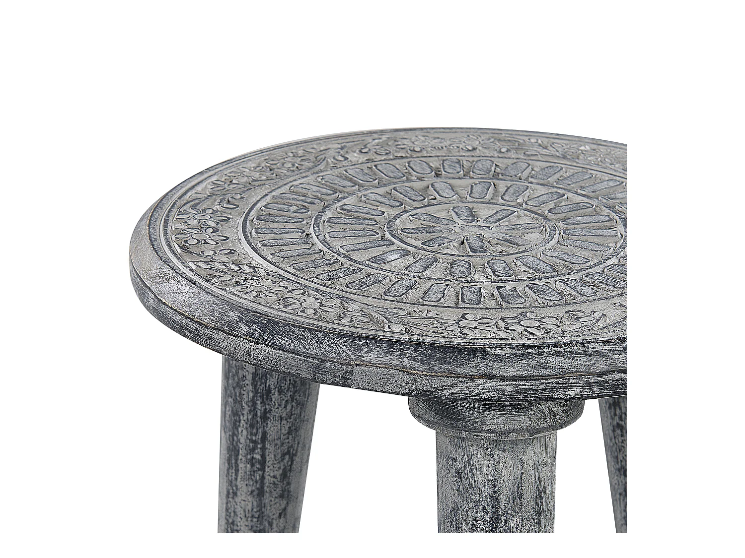 Set aus 2 handgefertigten Beistelltischen Mangoholz im Vintage-Stil Grau Jatra