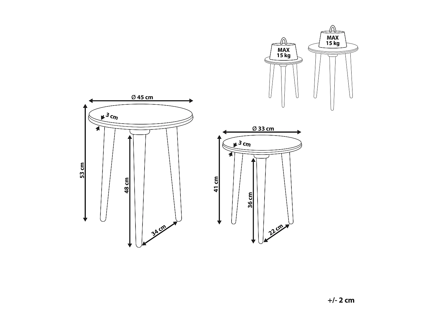 Lot de 2 tables d'appoint JATRA Bois de manguier Gris