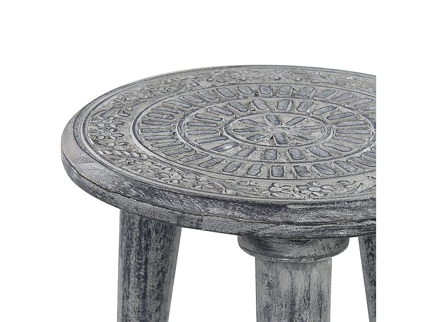 Set aus 2 handgefertigten Beistelltischen Mangoholz im Vintage-Stil Grau Jatra