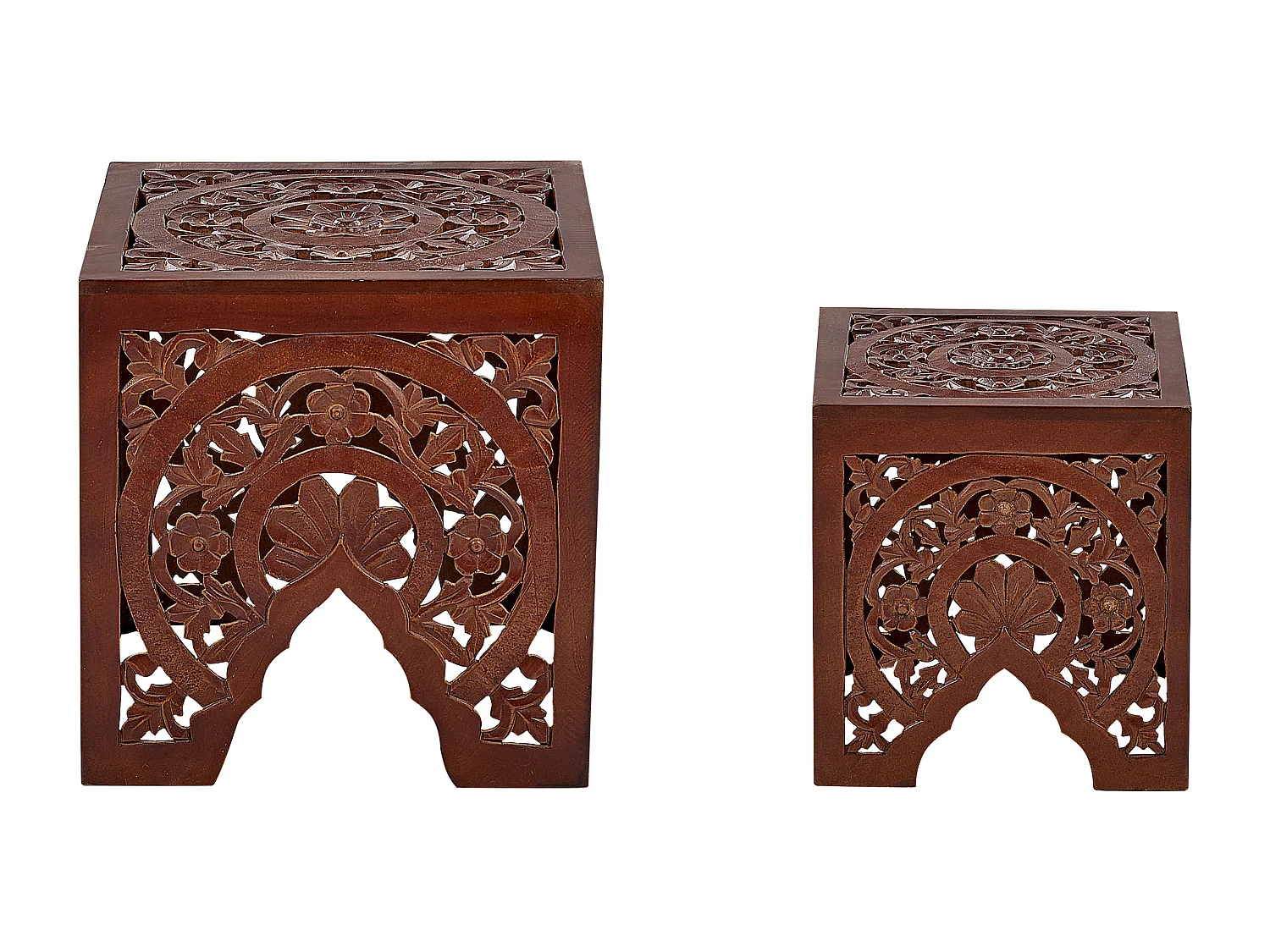 Beistelltische 2er Set dunkler Holzfarbton Muster durchbrochenes Design Shukur