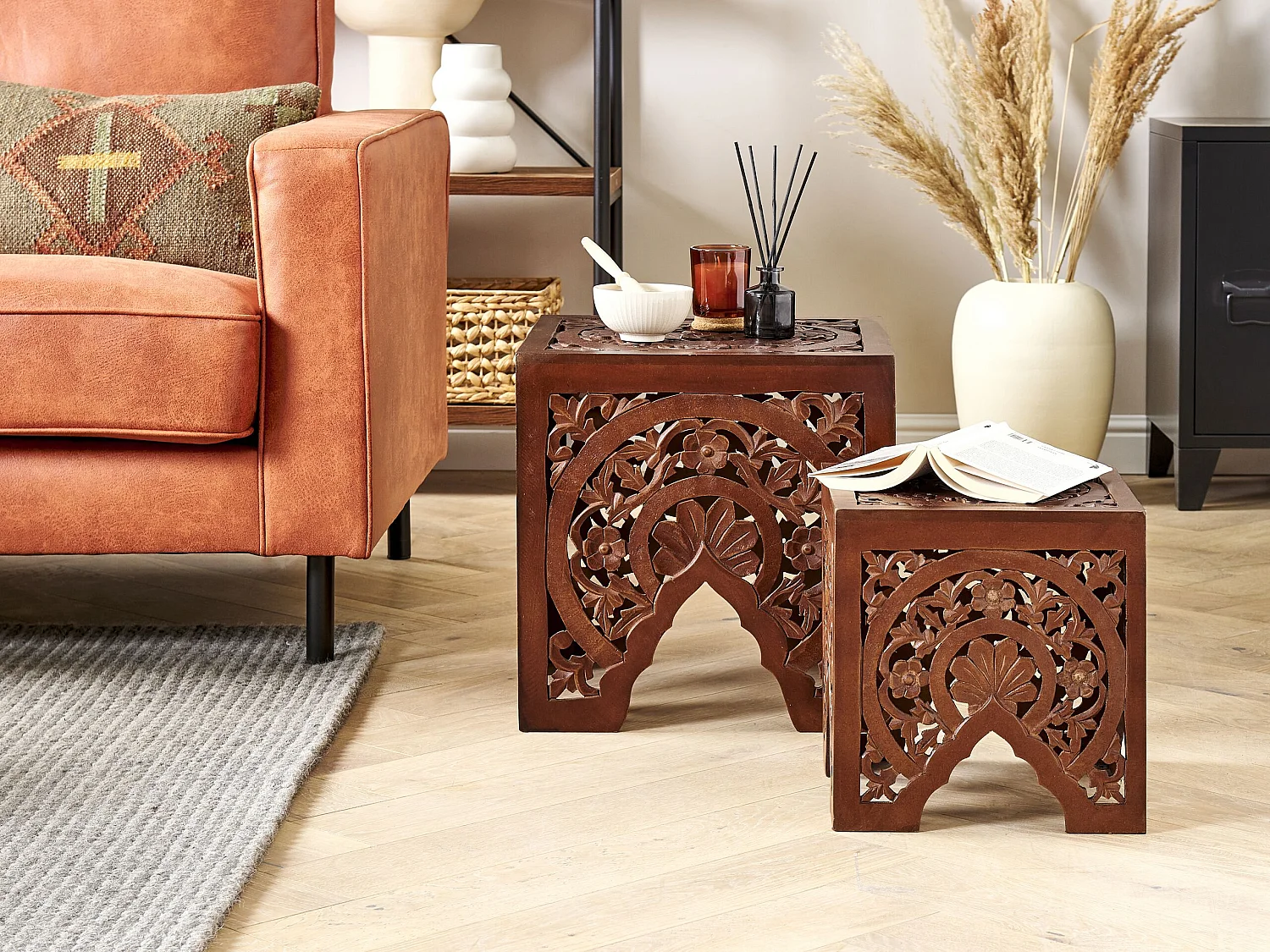 Lot de 2 tables d'appoint SHUKUR Marron foncé