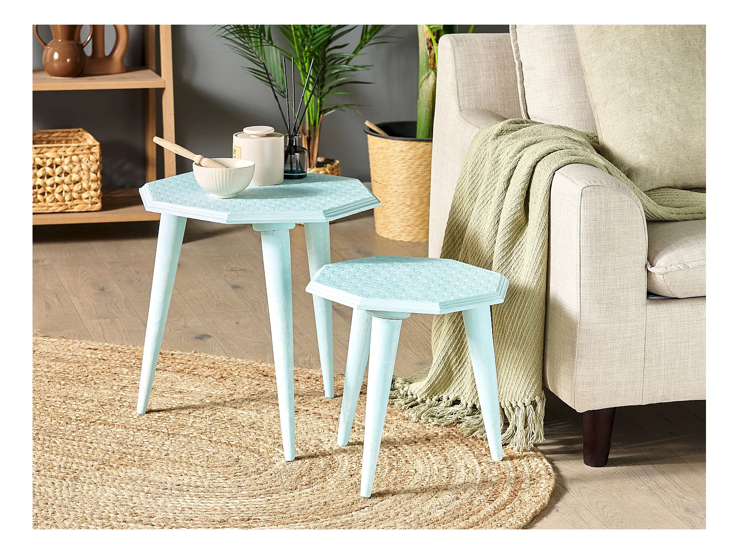 Zestaw 2 stolików pomocniczych KANRI Błękitny