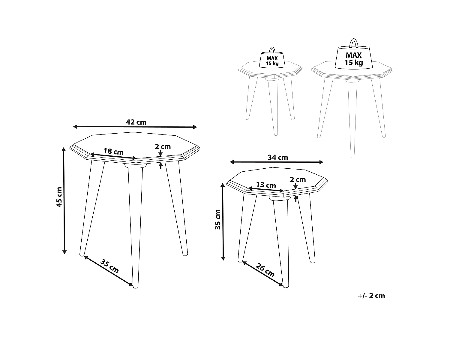 Beistelltische 2er Set aus Mangholz blau / hellblau achteckig Retro Stil Kanri