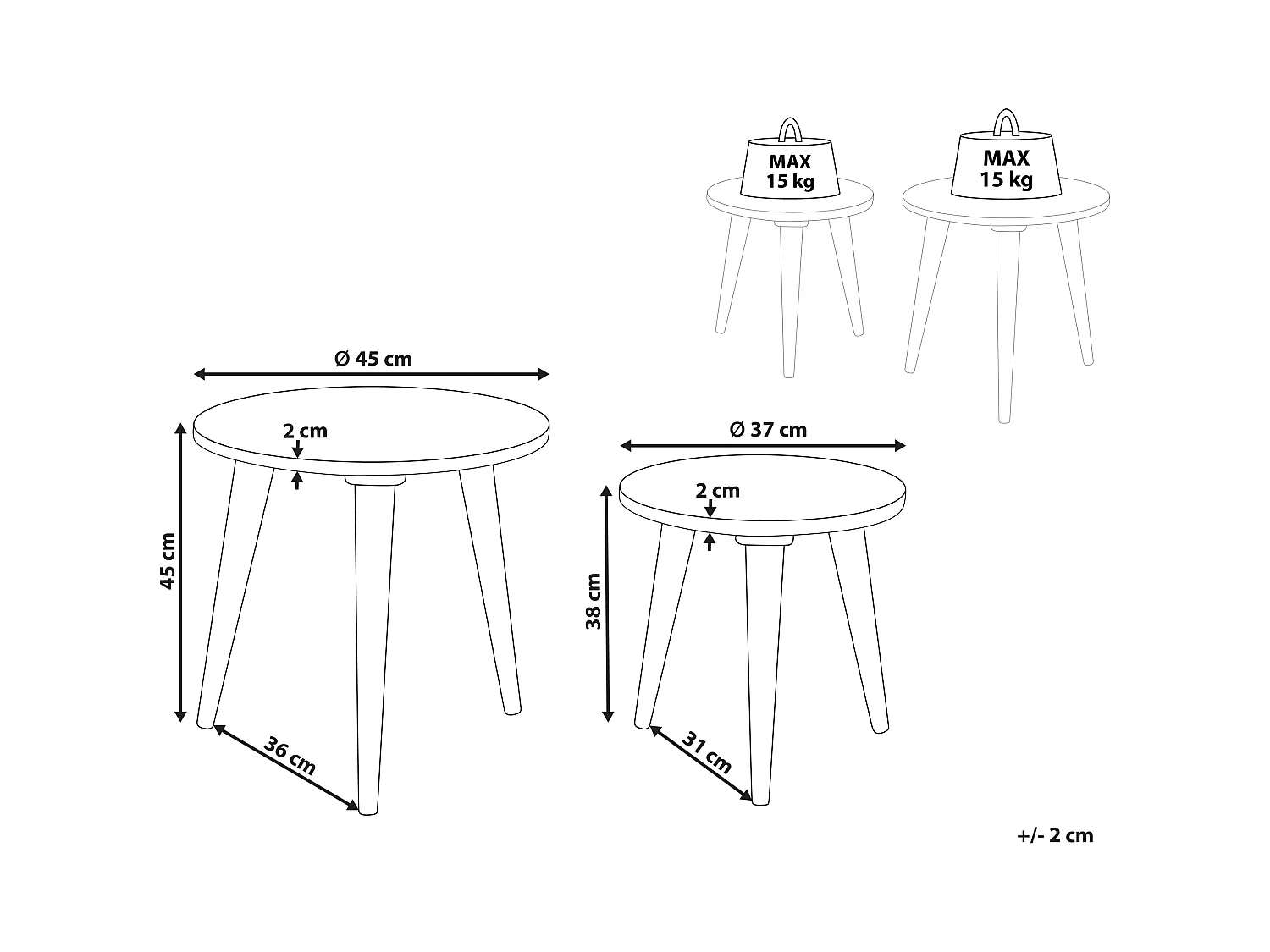 Beistelltische 2er Set aus Mangholz dunkler Holzfarbton / gold rund Retro Kanri