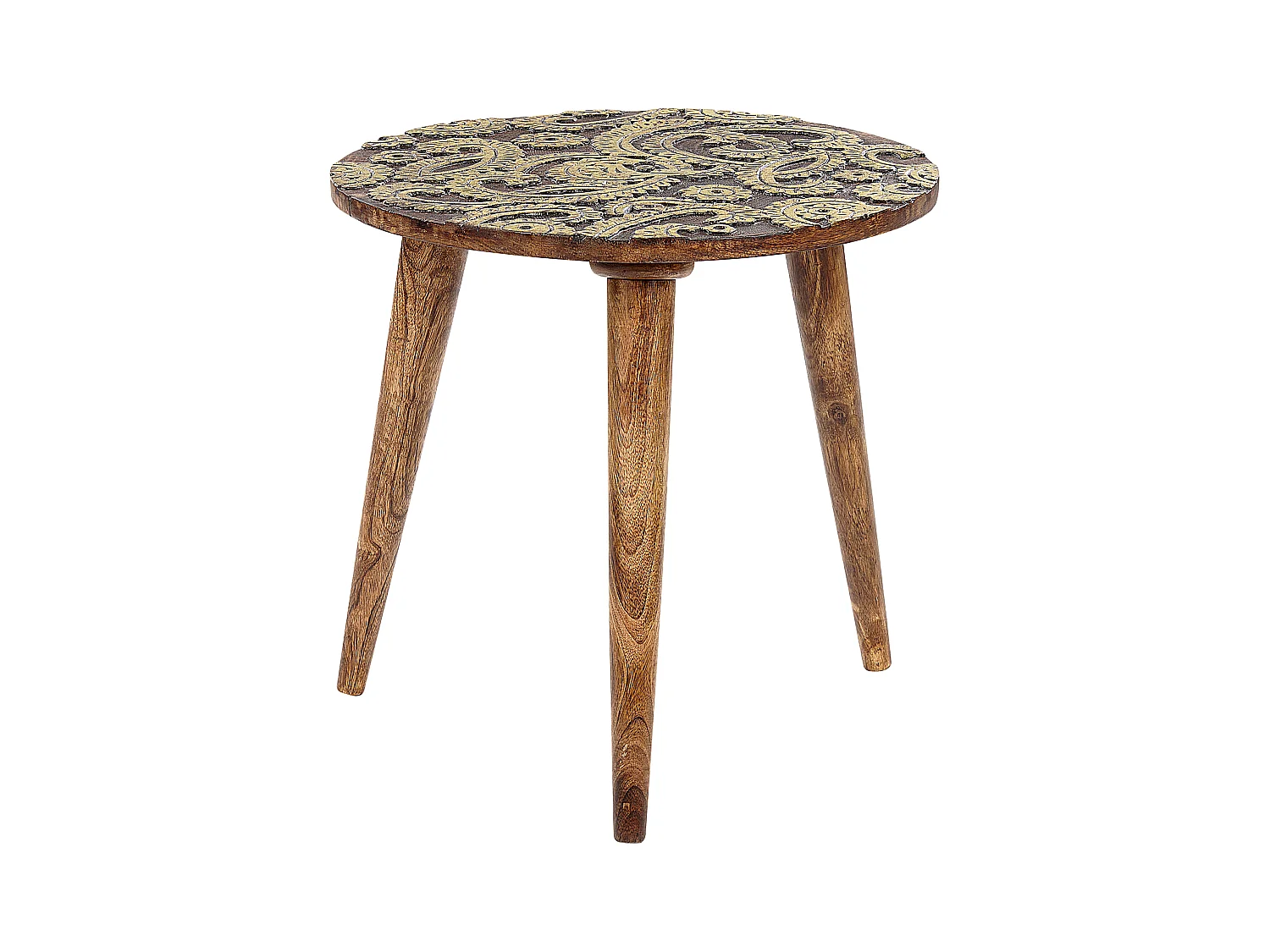 Beistelltische 2er Set aus Mangholz dunkler Holzfarbton / gold rund Retro Kanri