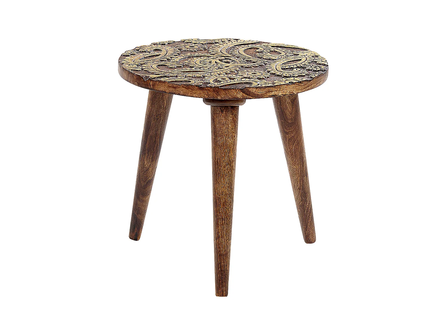 Beistelltische 2er Set aus Mangholz dunkler Holzfarbton / gold rund Retro Kanri