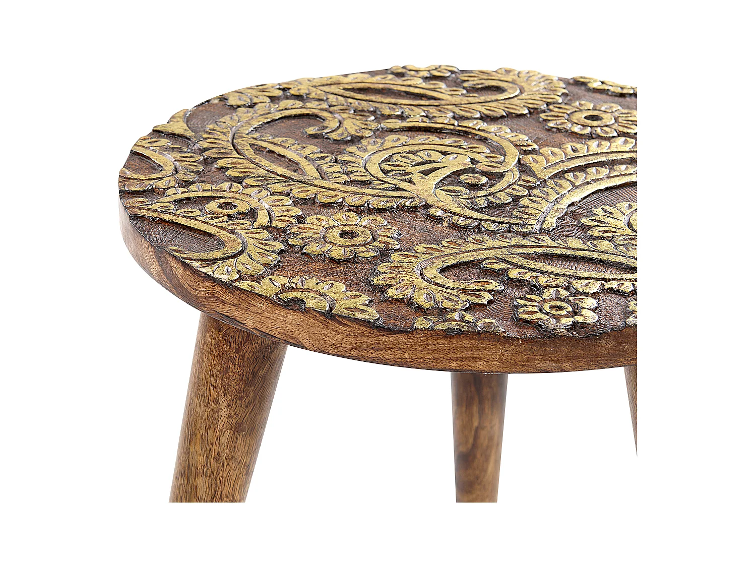 Beistelltische 2er Set aus Mangholz dunkler Holzfarbton / gold rund Retro Kanri