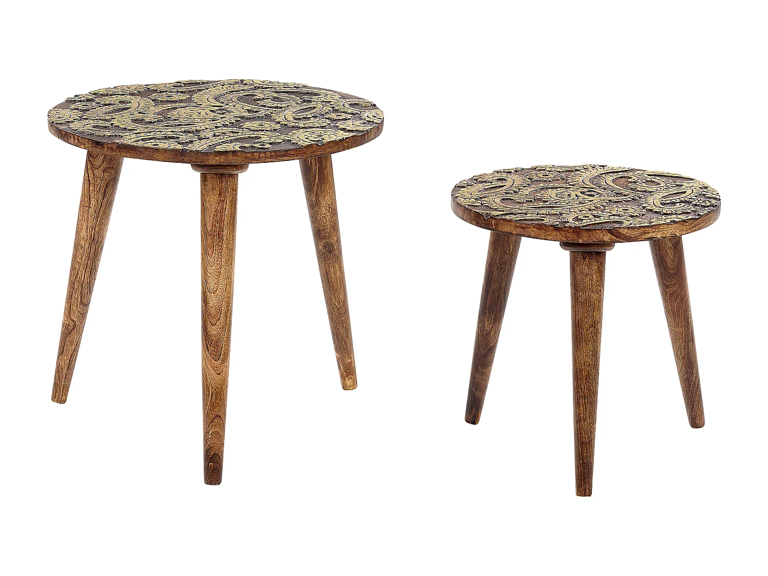 Lot de 2 tables d'appoint CHANPI Bois de manguier Marron foncé