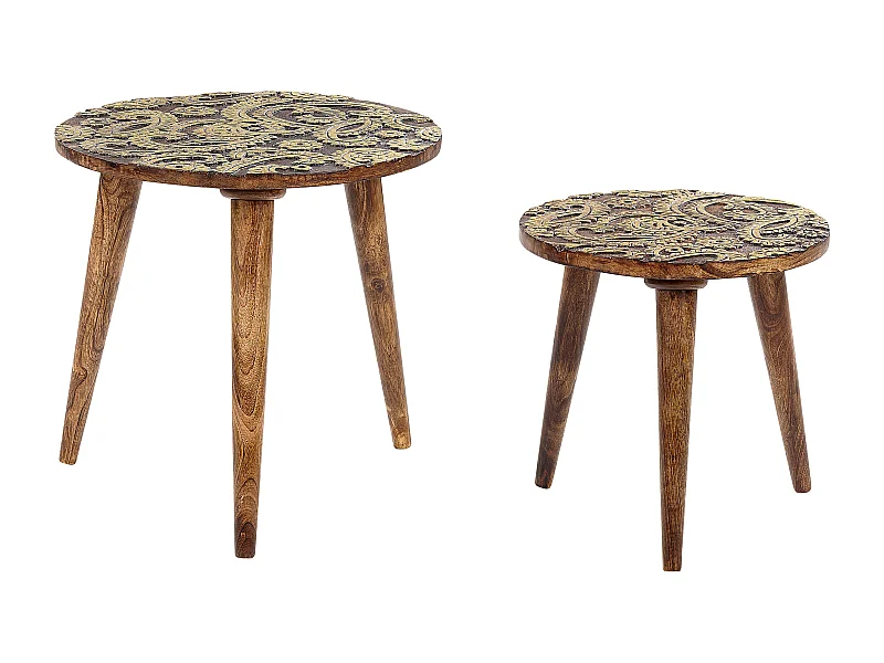 Lot de 2 tables d'appoint CHANPI Bois de manguier Marron foncé