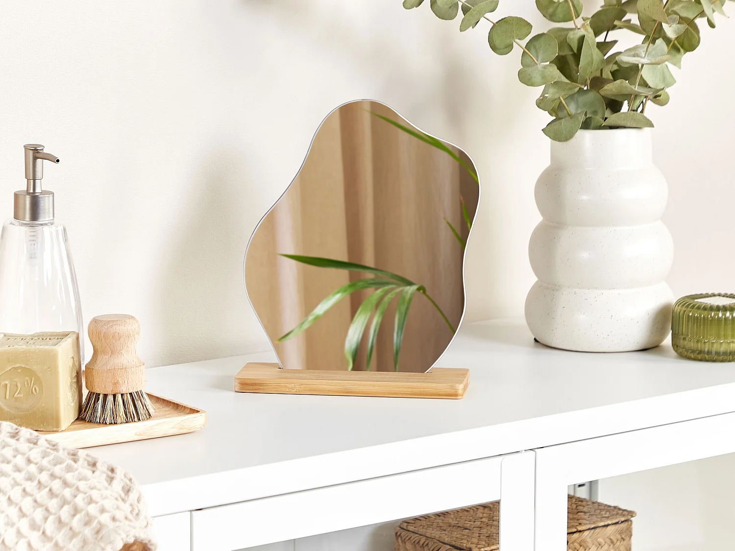 Miroir sur pied LOZERE 19 cm 22 cm Bambou Marron clair