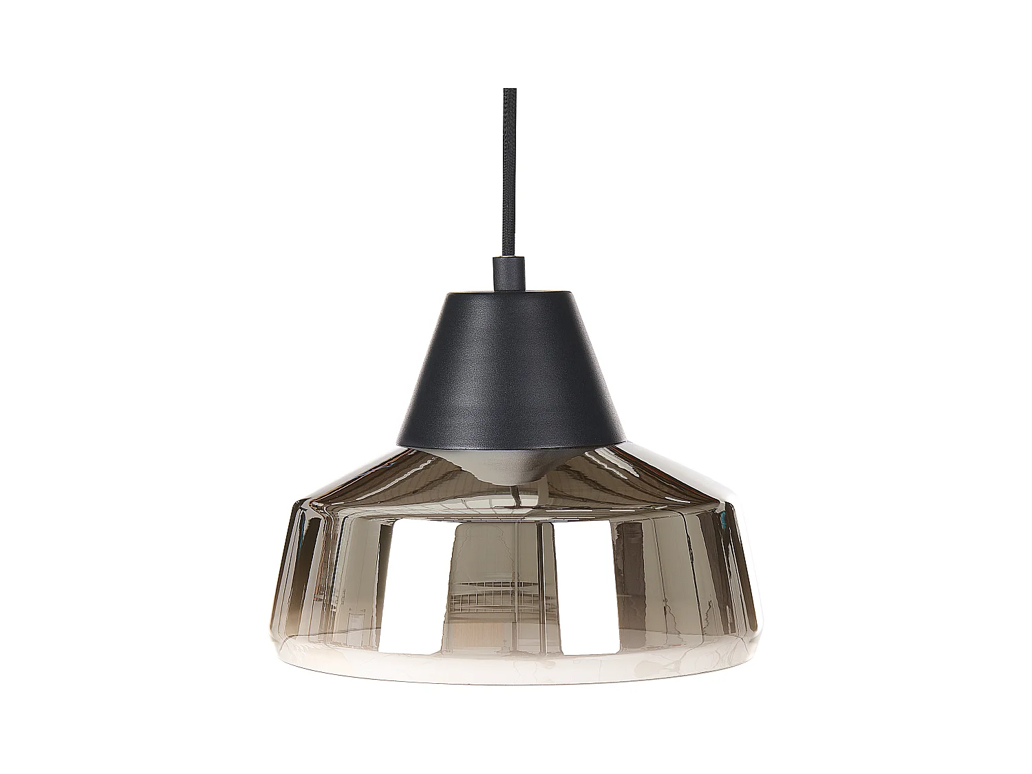 Hängelampe aus Rauchglas und Eisen schwarz / gold modern Talparo