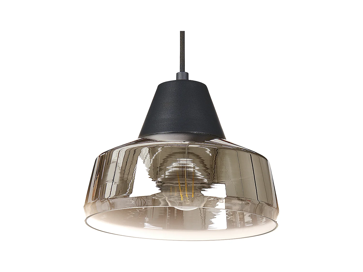 Hängelampe aus Rauchglas und Eisen schwarz / gold modern Talparo